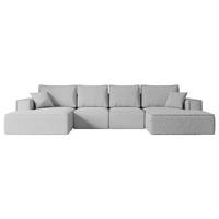 WOHNLANDSCHAFT mit Schlaffunktion und Bettkasten SIERRA-U-S - 349x161x87 cm Hellgrau Bouclé - Hellgrau/Schwarz, Holzwerkstoff/Kunststoff (349/87/161cm) - ALTDECOR