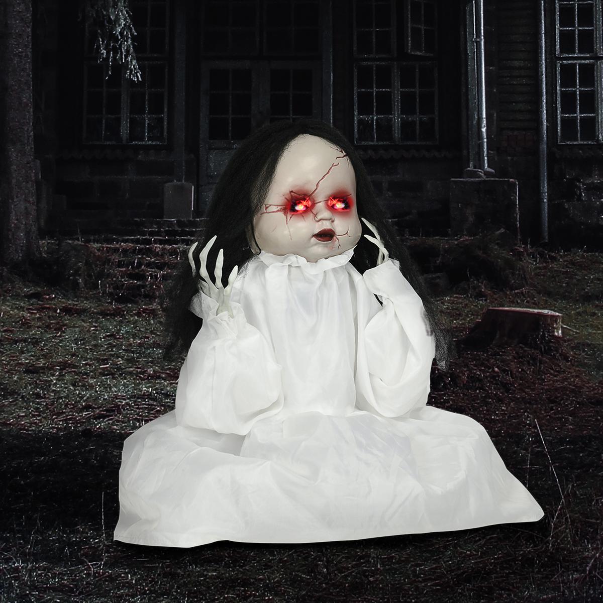 HALLOWEEN Dekoration 60cm Springende Mörderpuppe mit Rote Augen, Soundfunktion - Weiß, Kunststoff (15/60/60cm) - HOMCOM