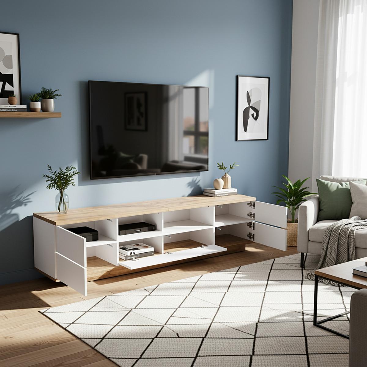 TV-SCHRANK 180 cm in Weiß & Holz-Optik Modernes Color-Block-Design - Honigeiche, Holzwerkstoff (180/46/38cm) - Urban Meuble