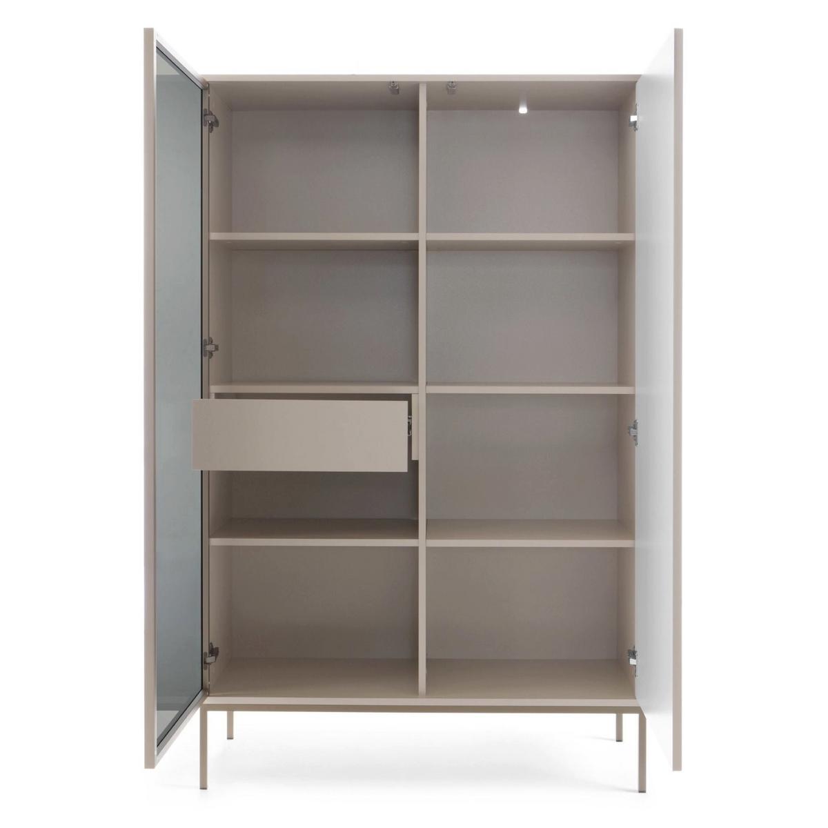 VITRINE Tosena Greige mit Schublade und LED - Kaschmir/Goldfarben, Holzwerkstoff/Metall (104/166/39cm) - Selsey