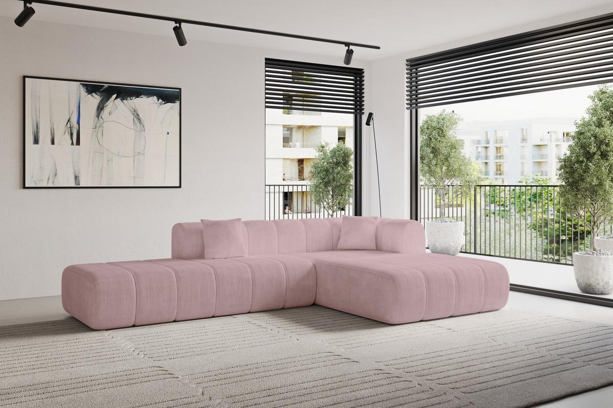 ECKSOFA Ottomane Rechts BILA-L 289x176x71 Rosa Cord - Schwarz/Rosa, Holzwerkstoff/Kunststoff (289/176cm) - ALTDECOR