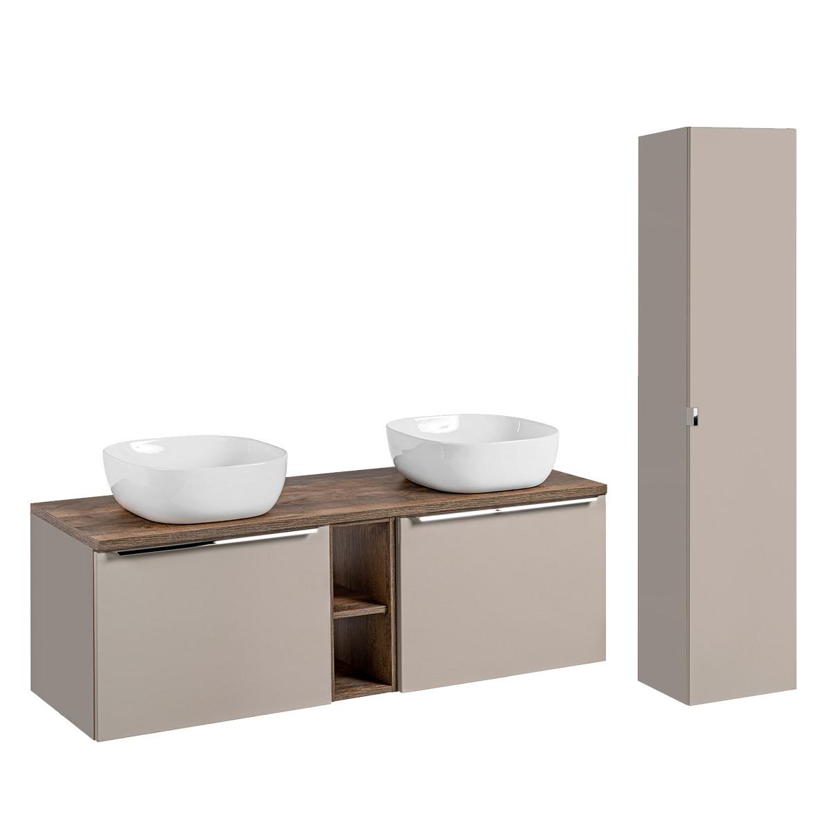 BADMÖBEL 140cm Éros 2er-Set Taupe - Taupe, Holzwerkstoff (140/48/46cm) - Petits-meubles