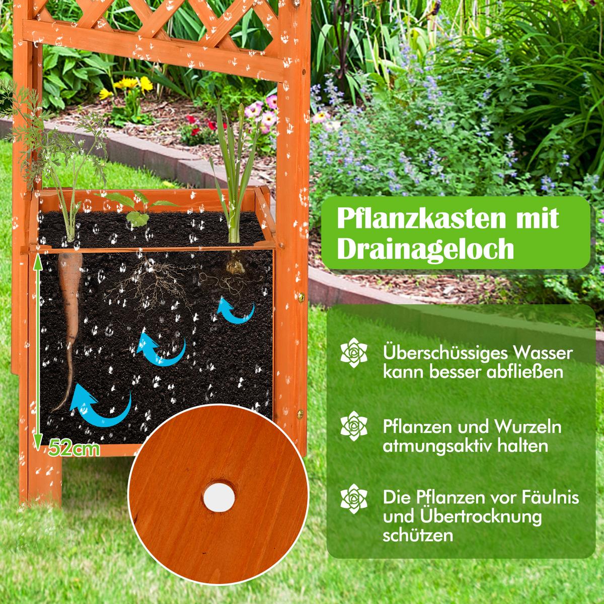 BLUMENKASTEN mit Rankgitter Orange - Orange, Holz (55/180/52cm) - COSTWAY