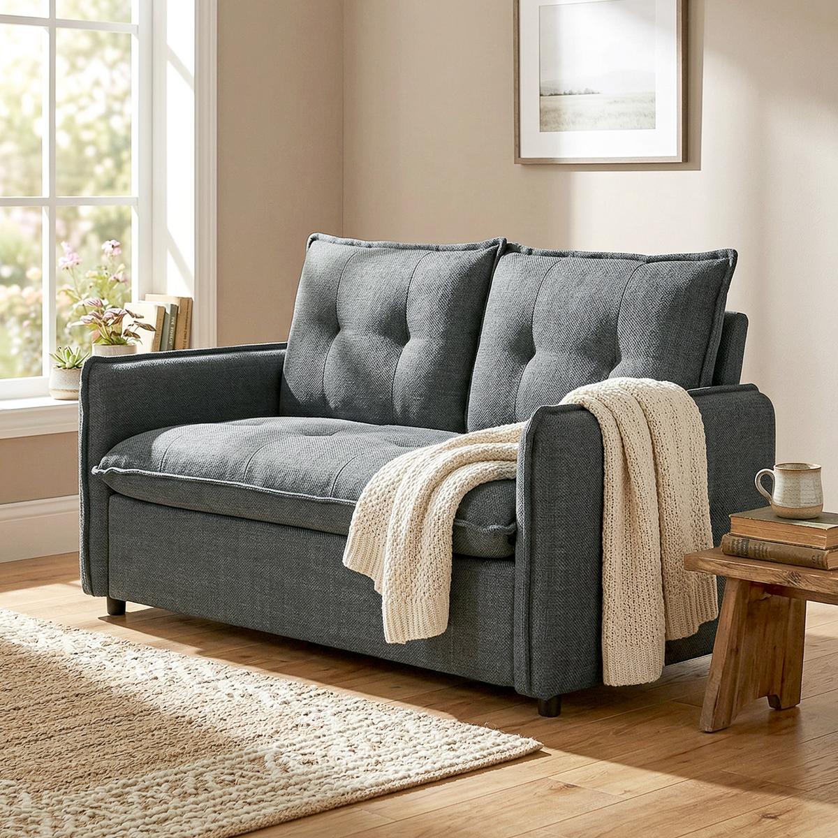 SOFA Rhyxan 131/75/85cm - Dunkelgrau, Textil (75/85/131cm) - ZMH