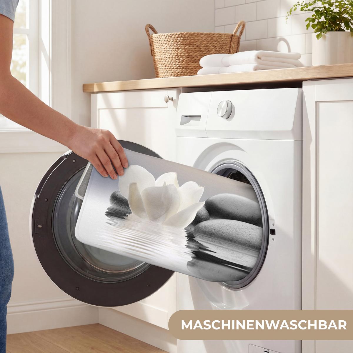BADEMATTE Steine - Lotus - Weiß - Wasser - Zen 60x40 cm - Weiß, Textil (60/40cm) - OnlyWow