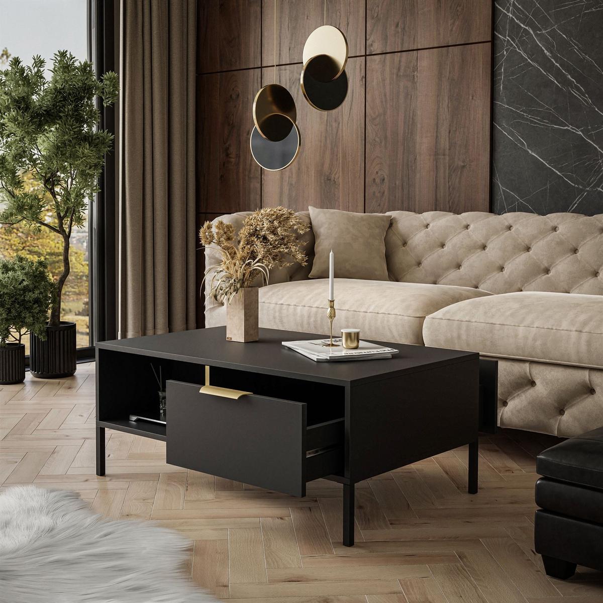 COUCHTISCH LARETTO mit Schublade anthrazit - Schwarz, Holzwerkstoff (60/97/44.4cm) - Lookway