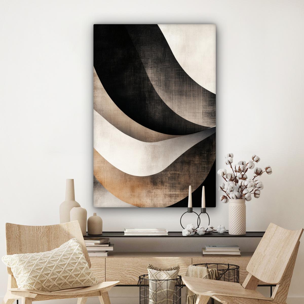 LEINWANDBILD Abstrakt - Wellen - Schwarz - Verwittert Deko XXL 80x120 cm - Trüffeleichefarben, Textil (80/120cm) - MuchoWow