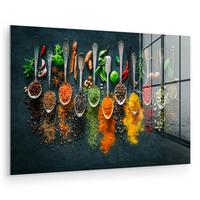 ACRYLGLASBILD Kräuter - Gewürze - Löffel Room Decor 90x60 cm - Currygelb, Glas (90/60cm) - MuchoWow