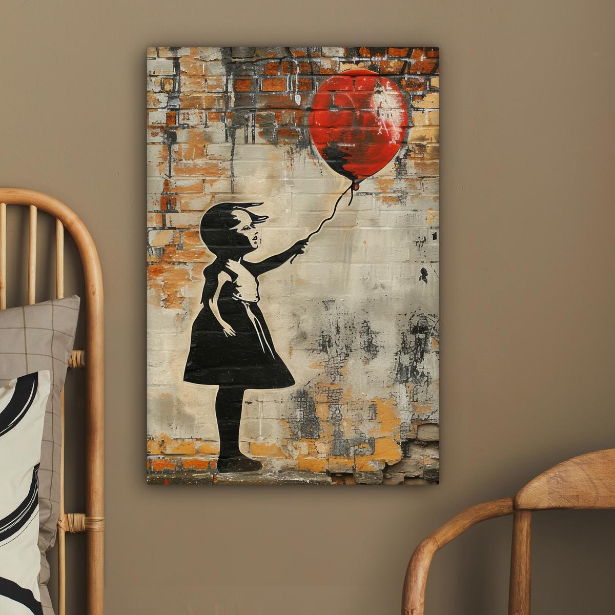 LEINWANDBILD Graffiti - Banksy - Mädchen - Straßenkunst Wanddeko 40x60 cm - Sandfarben, Textil (40/60cm) - MuchoWow