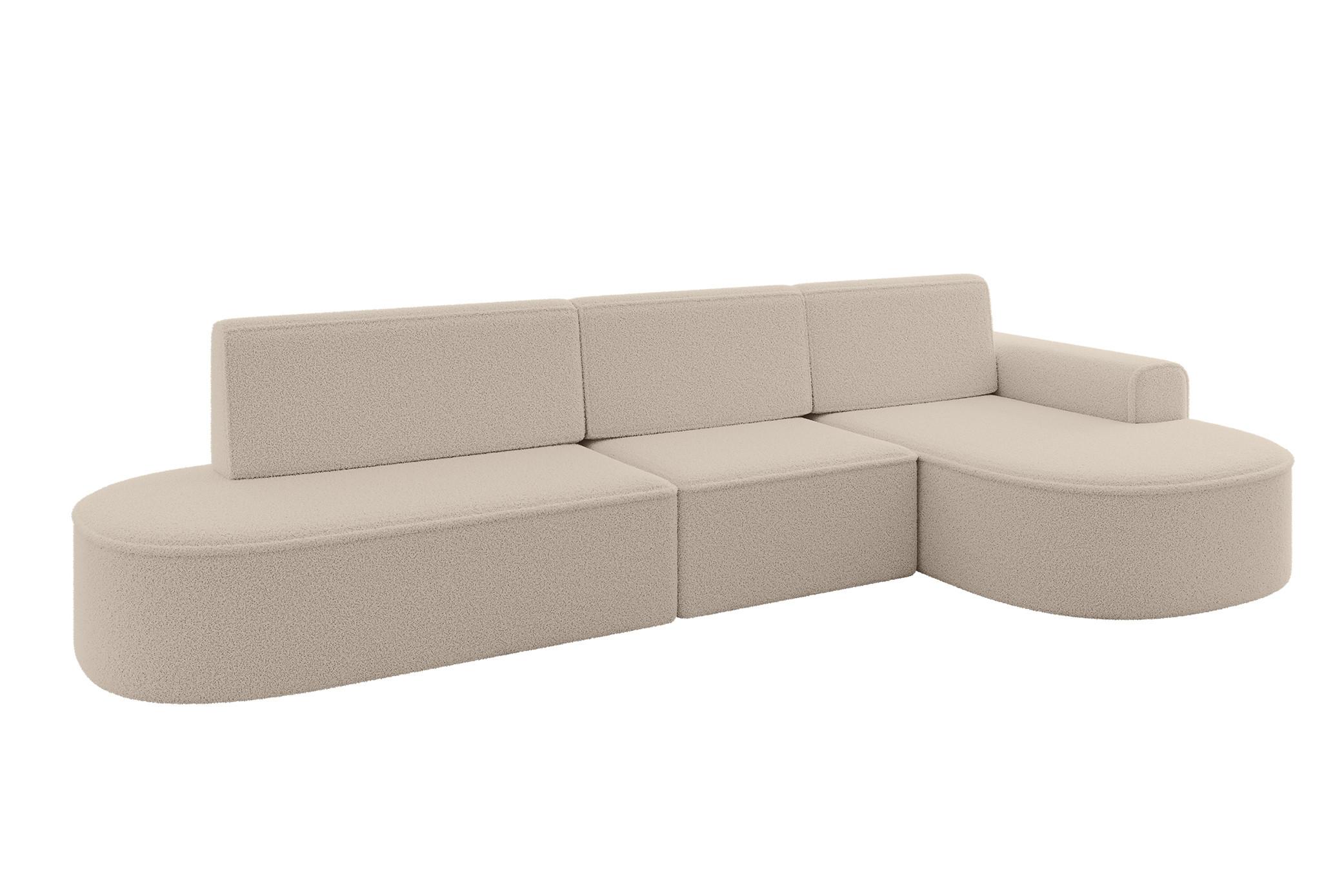 ECKSOFA mit Schlaffunktion Ottomane RECHTS MARI L2-S 368X167X85 Dunkelbeige Bouclé - Hellbraun/Schwarz, Holzwerkstoff/Kunststoff (167/368cm) - ALTDECOR