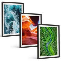 BILDER SET 3er Set - 40x60 cm Schwarzer Rahmen - Wasserbewegung Canyon grüner Wald - Schwarz, Kunststoff (40/60cm) - TULUP