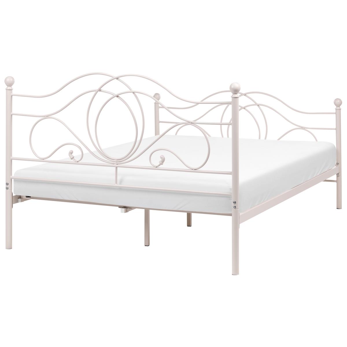 BETT mit Lattenrost 140/200 Stahl Hellbeige Lyra - Beige, Metall (140/200cm) - Beliani