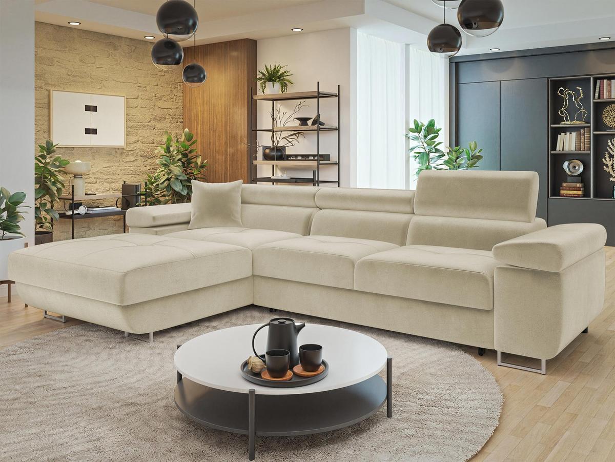 ECKSOFA Torezio Mini, Seite: Links - Creme, Holz/Textil (280/170cm) - MIRJAN24