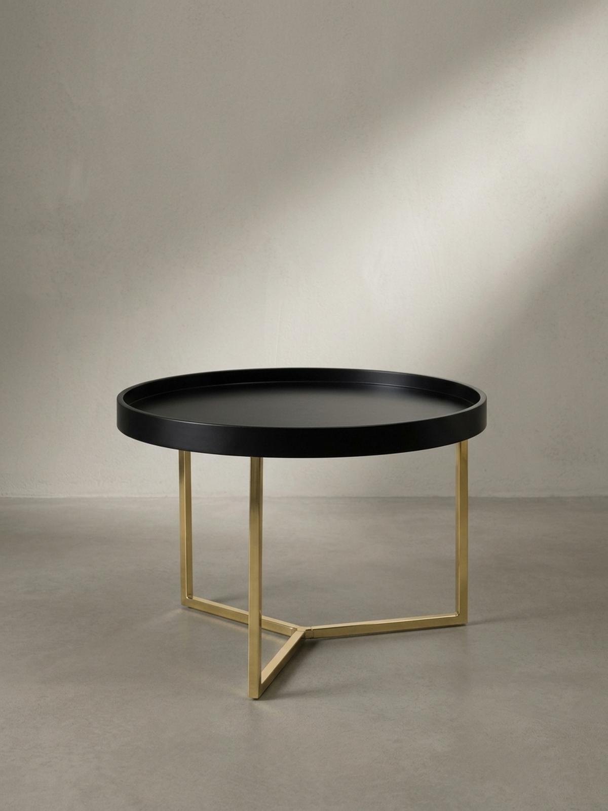 SOFATISCH LIA Rund mit Metallgestell, abnehmbares Tablett und Anti-Rutsch-Noppen, Gold 58 x 58 x 42 cm - Goldfarben, Holz/Metall (58/58/42cm) - KADIMA DESIGN