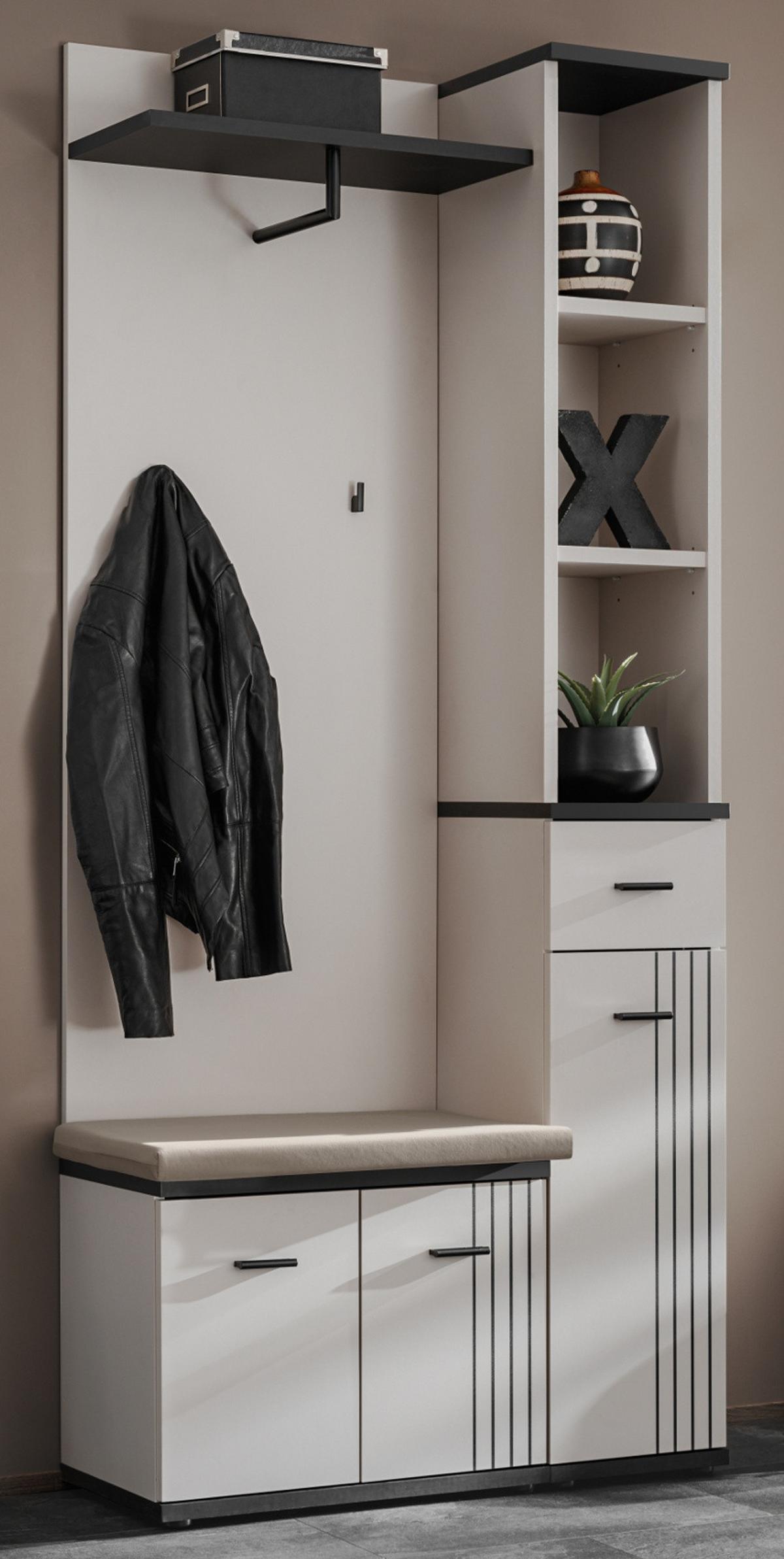 GARDEROBEN-SET 3-teilig Kaschmir, schwarz, Flurgarderobe 90 cm mit Stauraum - Kaschmir/Schwarz, Holzwerkstoff/Kunststoff (90/203/32cm) - Inn.Furn