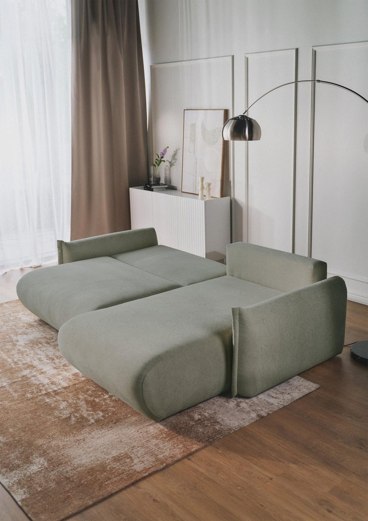 ECKSOFA Cushi Salbeigrün-Chenille - Schwarz/Hellgrün, Kunststoff/Textil (183/252cm) - Selsey