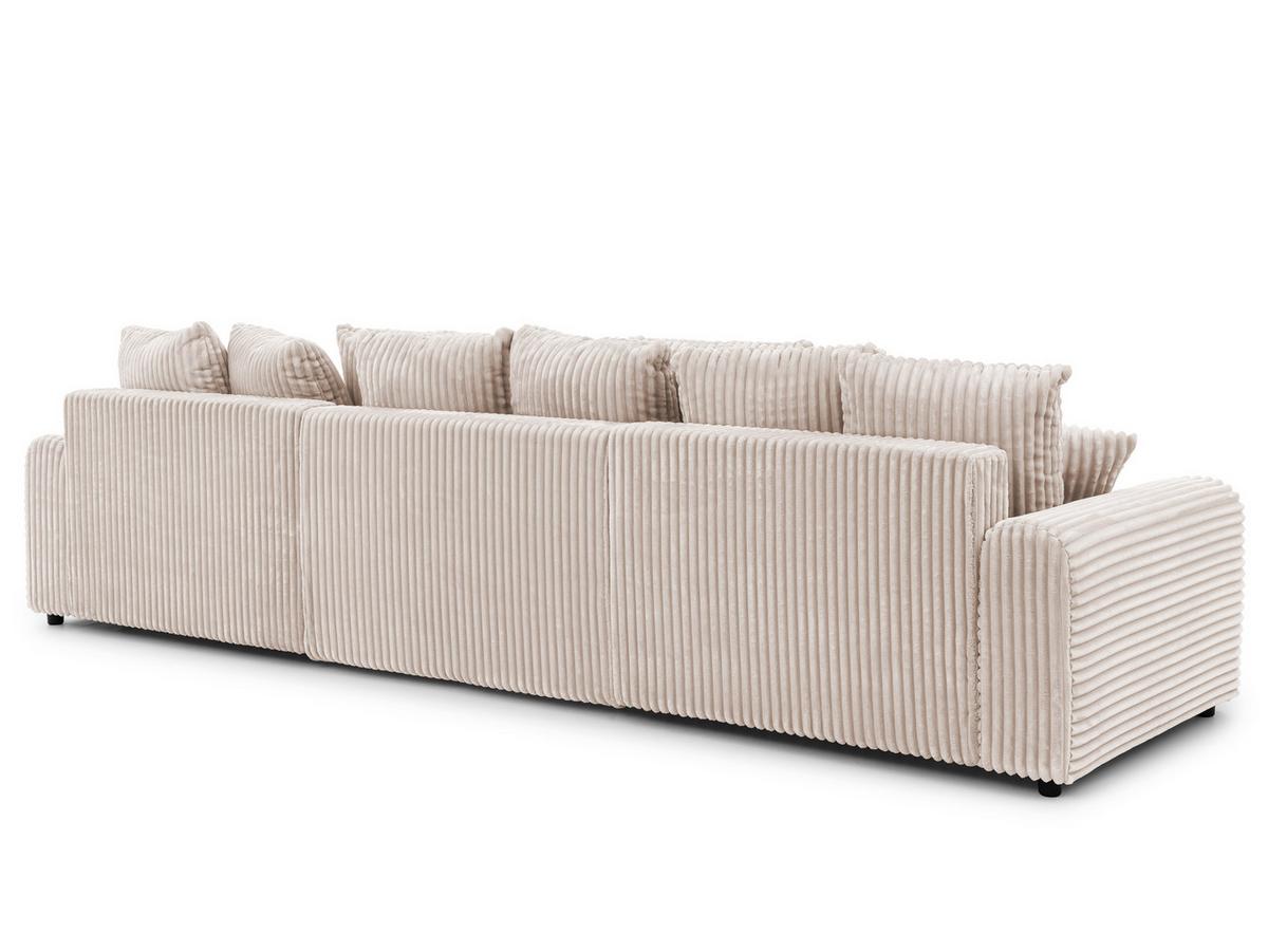 WOHNLANDSCHAFT Calma mit Schlaffunktion und Bettkasten im Bumpy-Design aus weichem Hellbeige Plüschcord - Beige/Schwarz, Holz/Textil (336/88/140cm) - S-Style