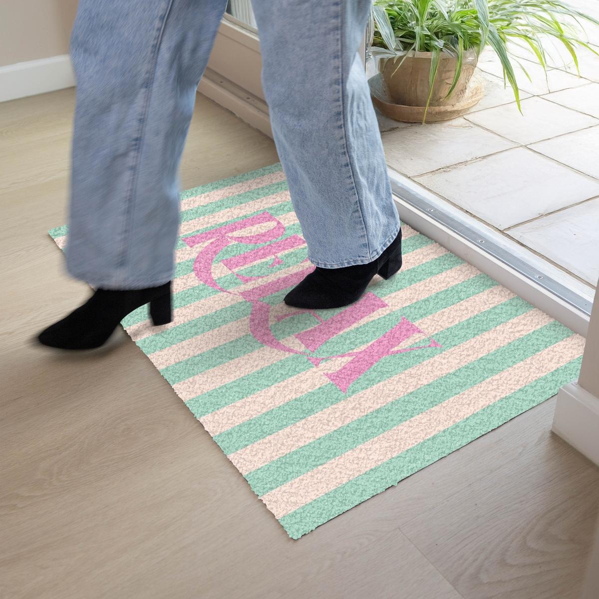 FUSSMATTE Rosa – Grün – Streifen – Entspannung 90x60 cm - Mintgrün, Kunststoff (90/0.4cm) - MuchoWow