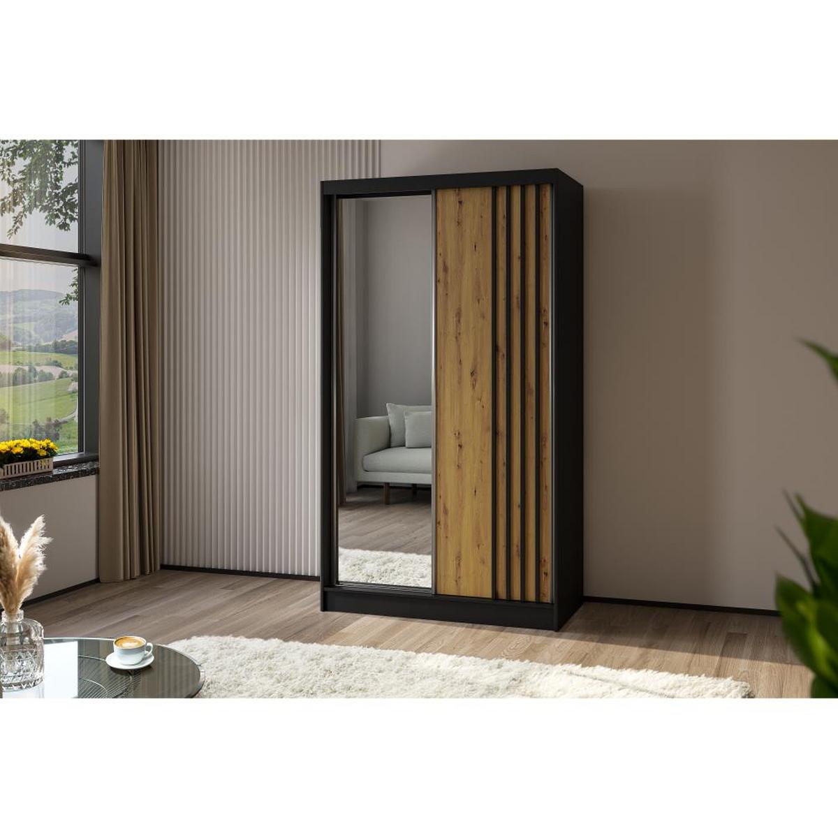 SCHWEBETÜRENSCHRANK Nela II 120/216/61 schwarz mit Schubladen - Schwarz/Eiche Artisan, Holzwerkstoff (120/216/61cm) - Beautysofa