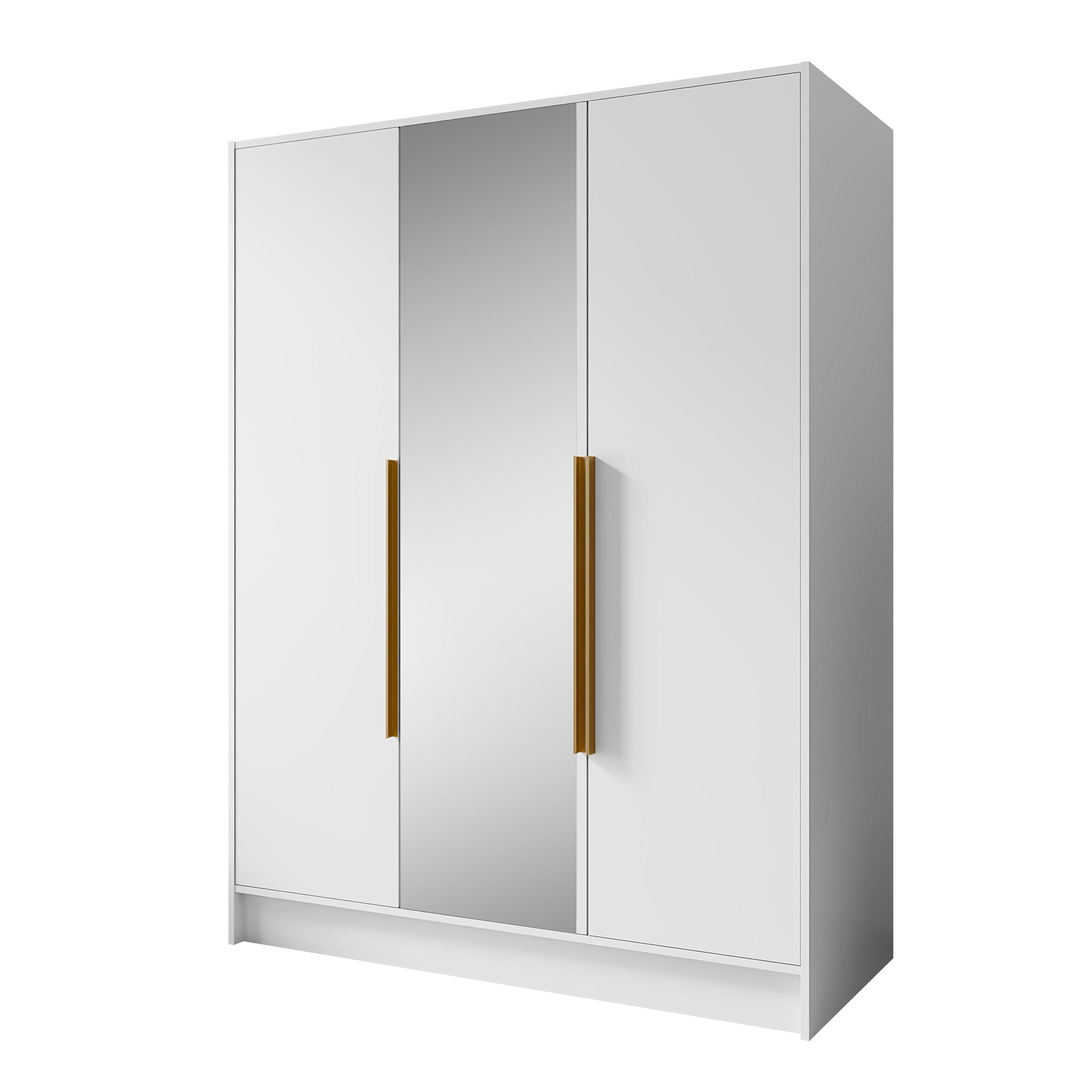 DREHTÜRENSCHRANK Laro mit Spiegel, Weiß mit mit goldenen Griffen, 150 cm - Weiß, Holzwerkstoff (150/200/51cm) - Beautysofa