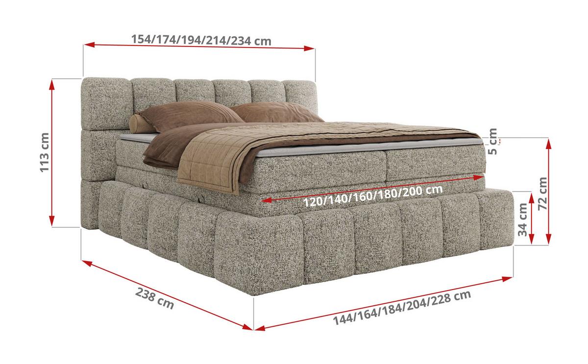 BOXSPRINGBETT NIRA KING 160/200 Beige Strukture - H3 - Beige, Holz/Textil (160/200cm) - MKS