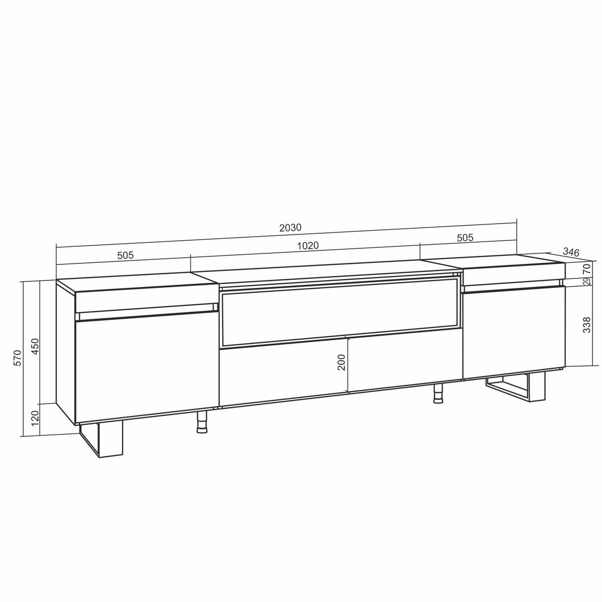 LOWBOARD, Eiche, Schwarz, 200/35/57cm - Eichefarben/Schwarz, Holzwerkstoff (200/57/35cm) - Skraut Home