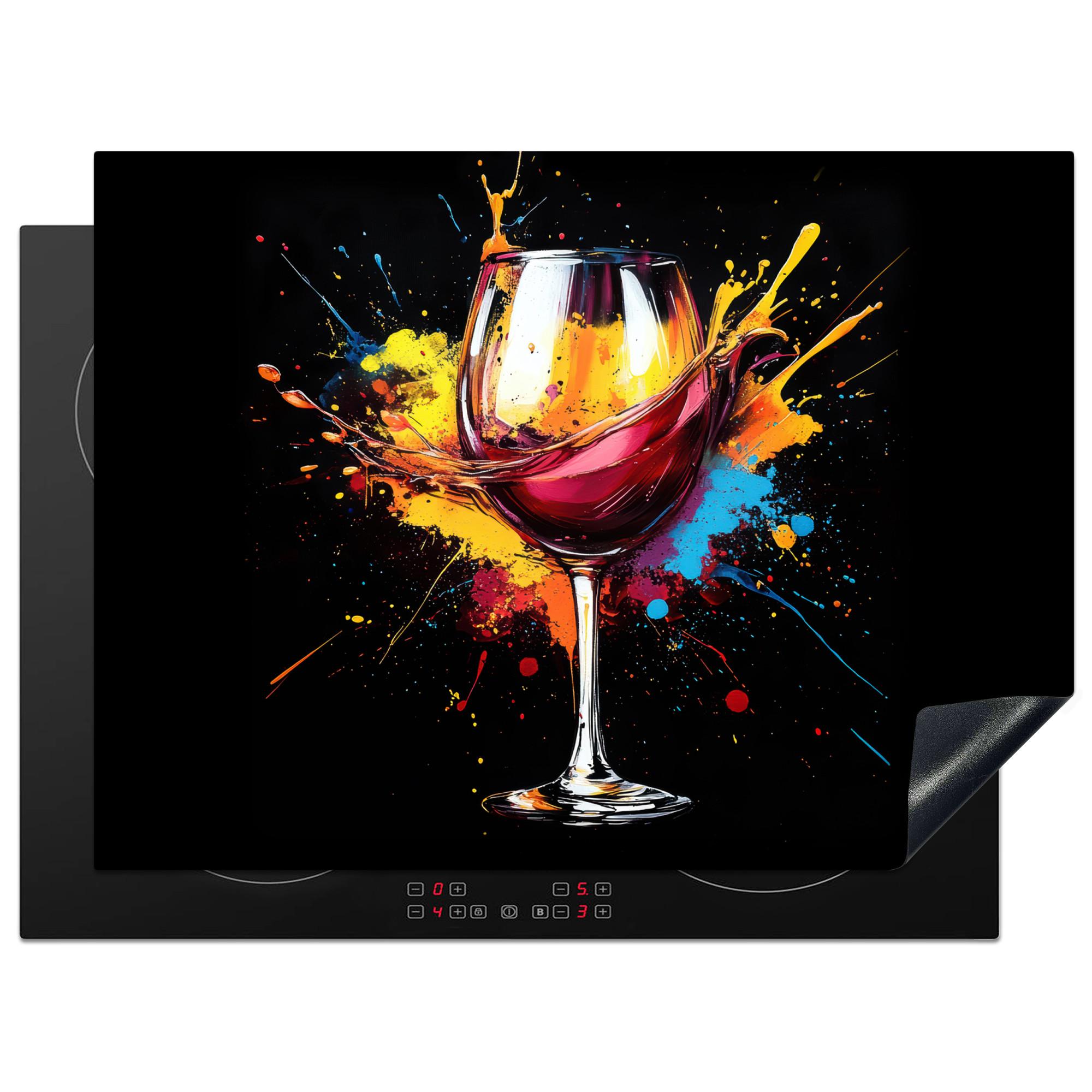 HERDABDECKPLATTE Wein - Glas - Graffiti - Getränk - Rot - Farbe Induktionsmatte 71x52 cm - Weinrot, Kunststoff (71/52/0.2cm) - MuchoWow
