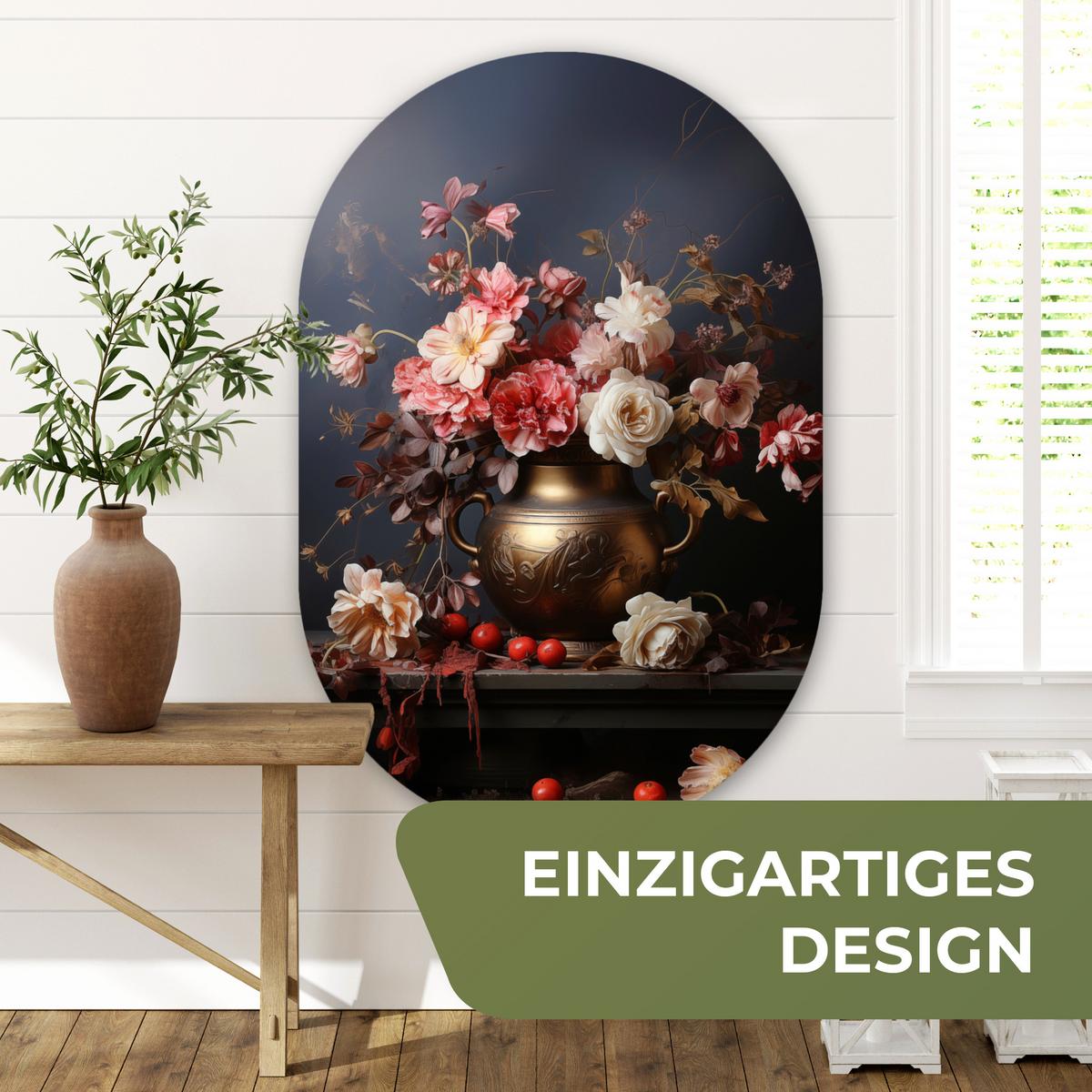 WANDBILD Stilleben - Blumen - Rosen - Blumenstrauß - Vase Deko Groß 80x120 cm - Dunkelbraun, Kunststoff (80/120cm) - MuchoWow