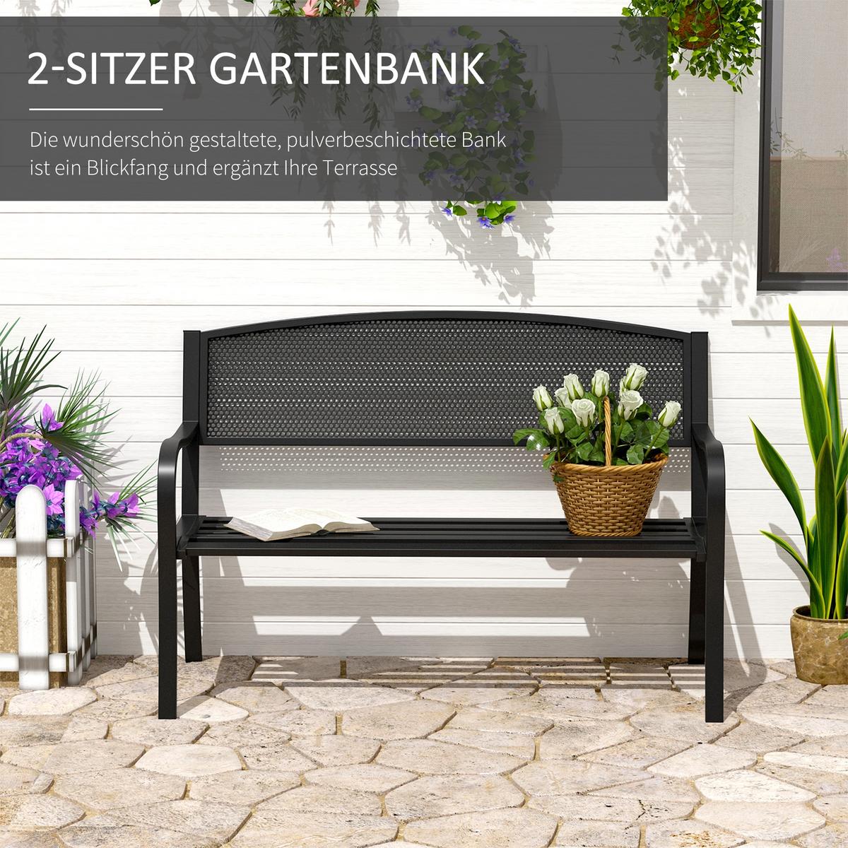 GARTENBANK, 2-Sitzer, B127 x T60 x H87cm, Stahl, Schwarz - Schwarz, Metall (60/87/127cm) - Outsunny