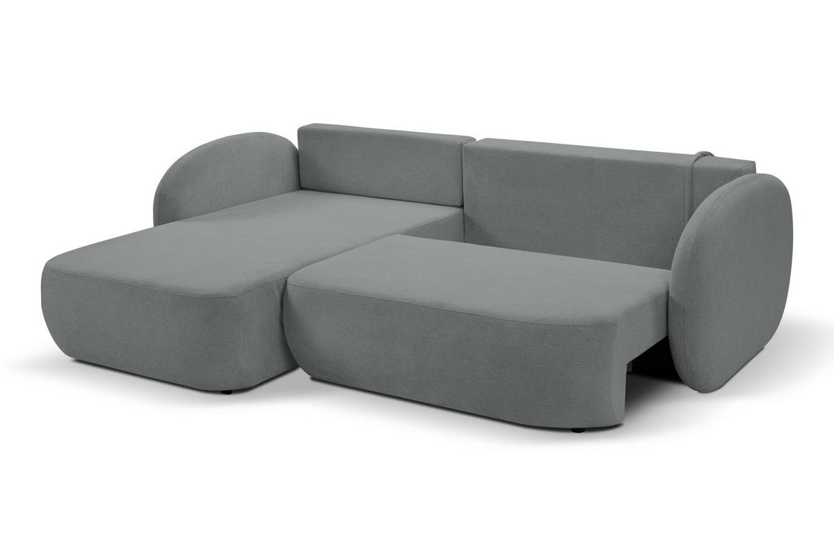 ECKSOFA AMICO L-S Grau Geflochtener Stoff mit Schlaffunktion - Grau, Holz (248/174cm) - MASSENO