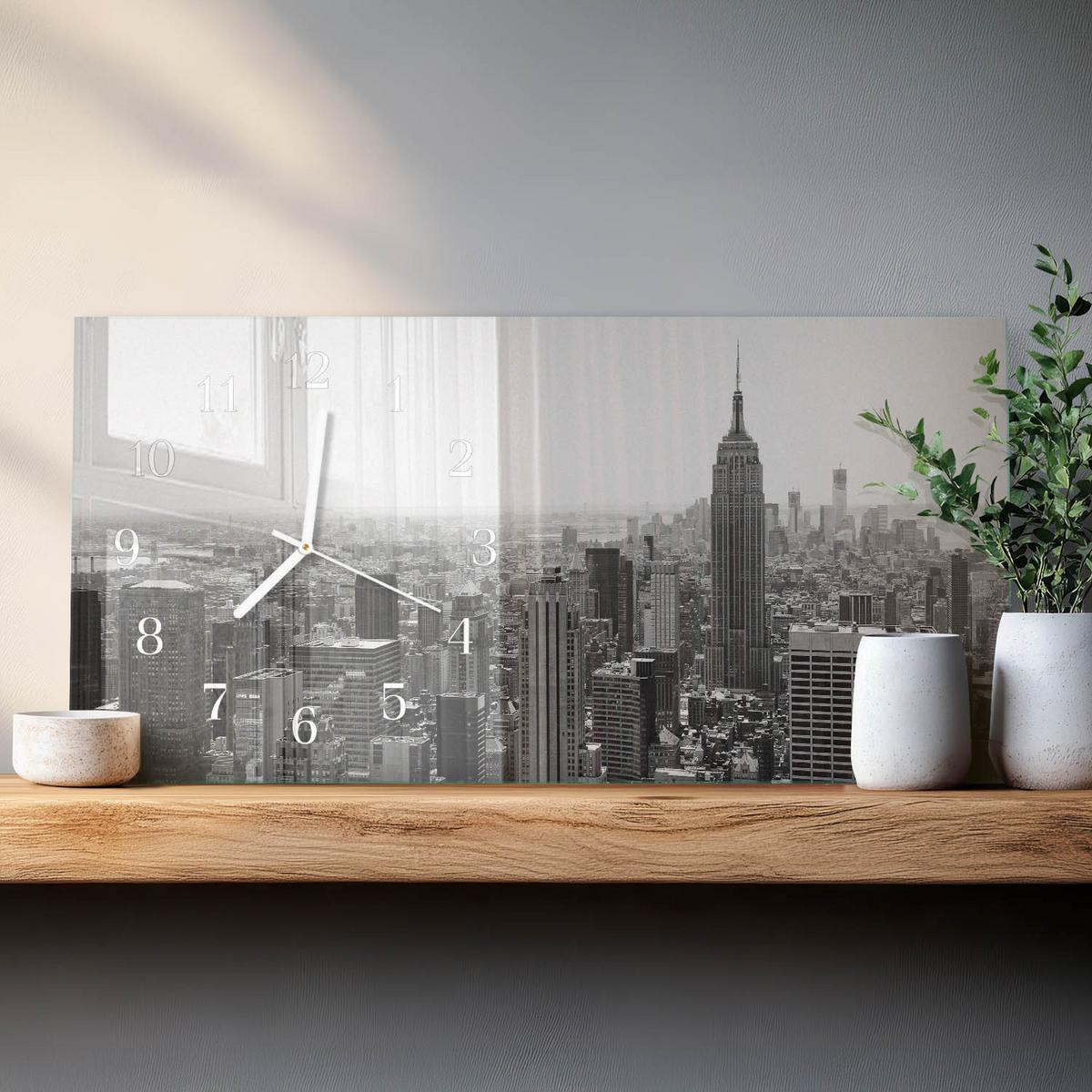 WANDUHR aus Glas 60x30 cm - New York - Schwarz, Glas (60/30/0.4cm) - TULUP