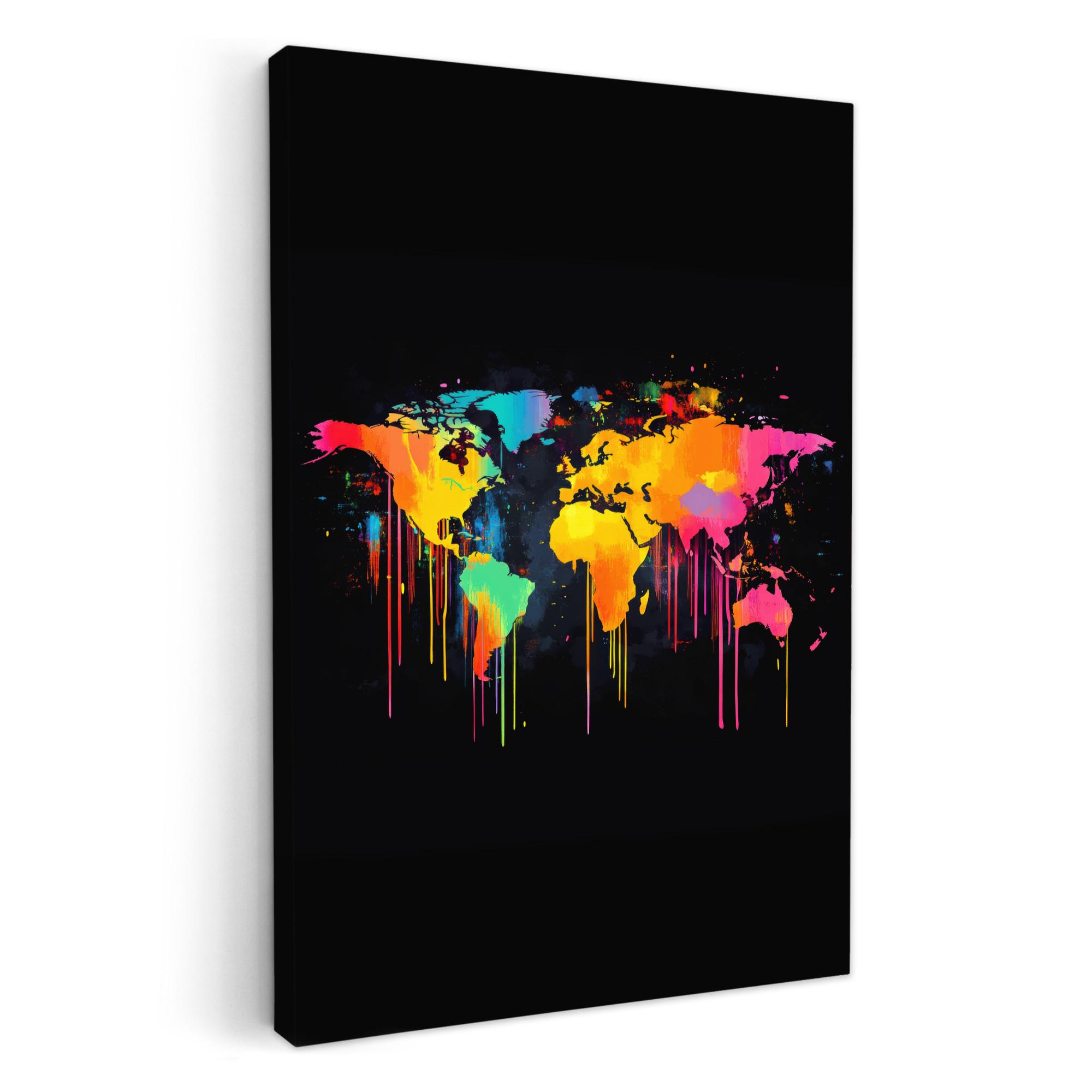LEINWANDBILD Weltkarte - Farbe - Bunt - Graffiti - Welt Deko Wohnzimmer 20x30 cm - Multicolor, Textil (20/30cm) - MuchoWow