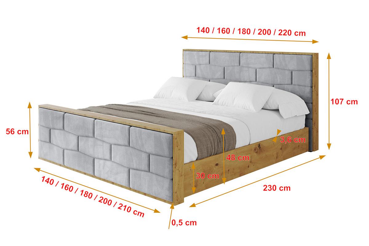 POLSTERBETT mit Bettkasten, Fußteil und Lattenrost, Boxbett mit Matratze H3/H4 - ENZO8-Z 180x200 Hellgrau - Hellgrau, Holzwerkstoff/Textil (180/200cm) - ALTDECOR