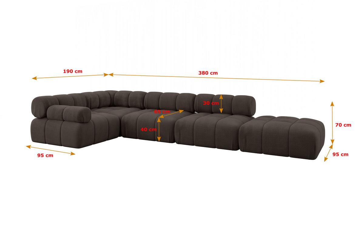 ECKSOFA modulares Sofa Felto-L2 - 380x190x70 cm Braun Velours - Braun, Holzwerkstoff/Textil (380/190cm) - ALTDECOR