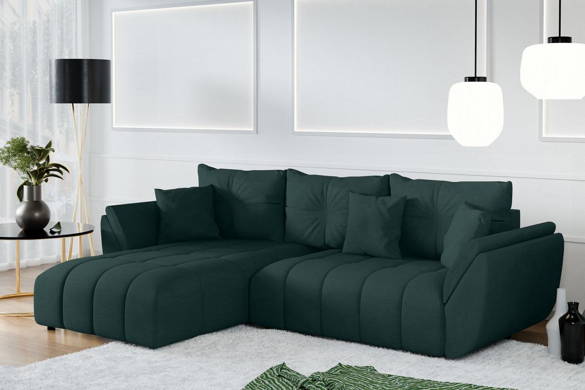 ECKSOFA L Form Verciani Grün 280/190/91 cm mit Schlaffunktion - Schwarz/Grün, Kunststoff/Textil (280/190cm) - AX Living