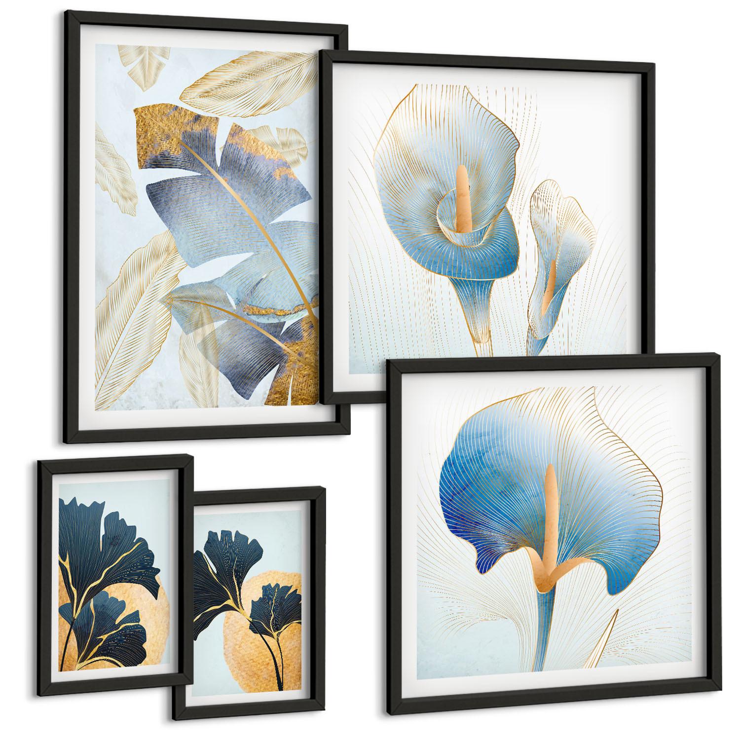 BILDER SET 5er Set - 50x50 cm & 20x30 cm & 40x60 cm Schwarzer Rahmen - Zitronenweinporträt Kahlo - Schwarz, Kunststoff (40/60cm) - TULUP