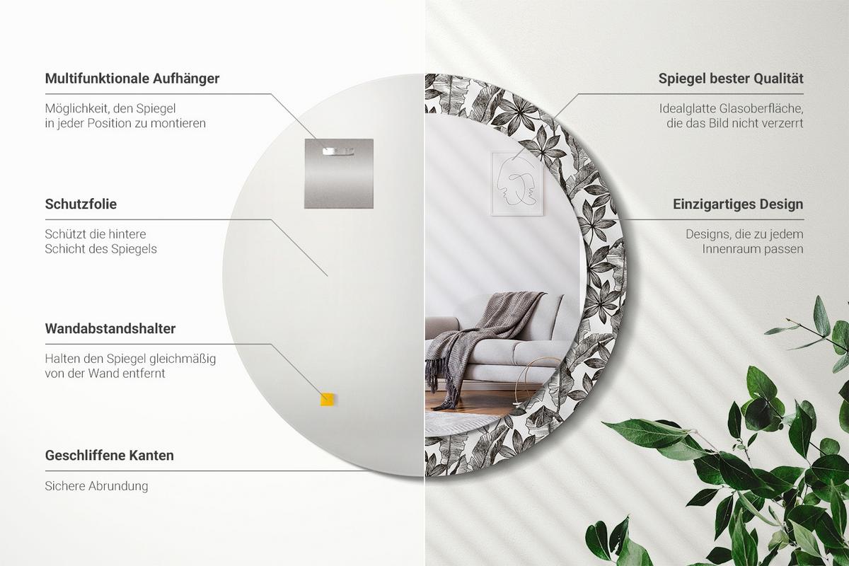 SPIEGEL Rund Ø 70 cm mit Aufdruck - Schwarz, Glas (70/70/0.4cm) - Wallfluent