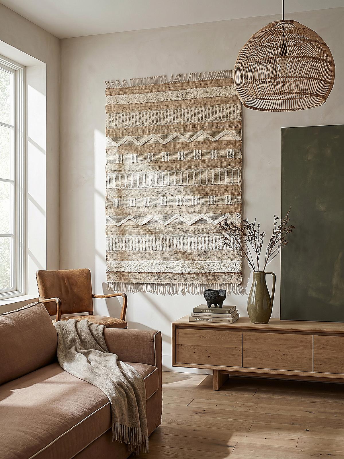 JUTETEPPICH handgewebt mit Fransen WHARFE, im Ethno-Stil, Natur-Weiß, 120 x 170 cm - Weiß, Textil (170/120cm) - KADIMA DESIGN