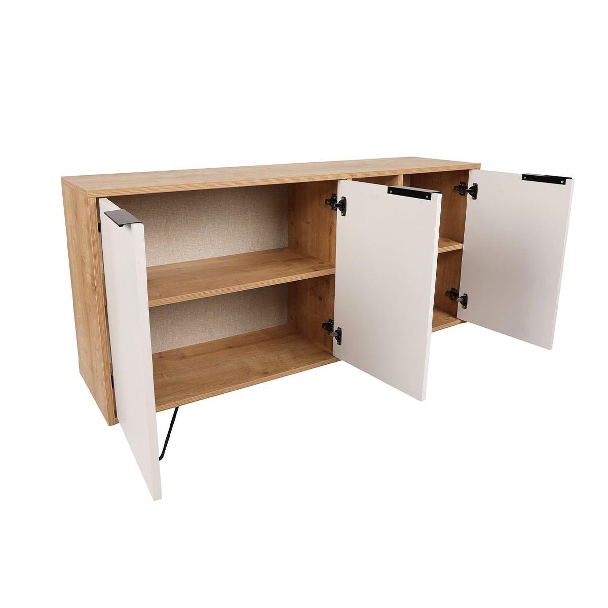 SIDEBOARD 3 Nischen und 3 Türen L142 cm - Clara - Eichefarben/Weiß, Holzwerkstoff (35.6/83/15cm) - Calicosy