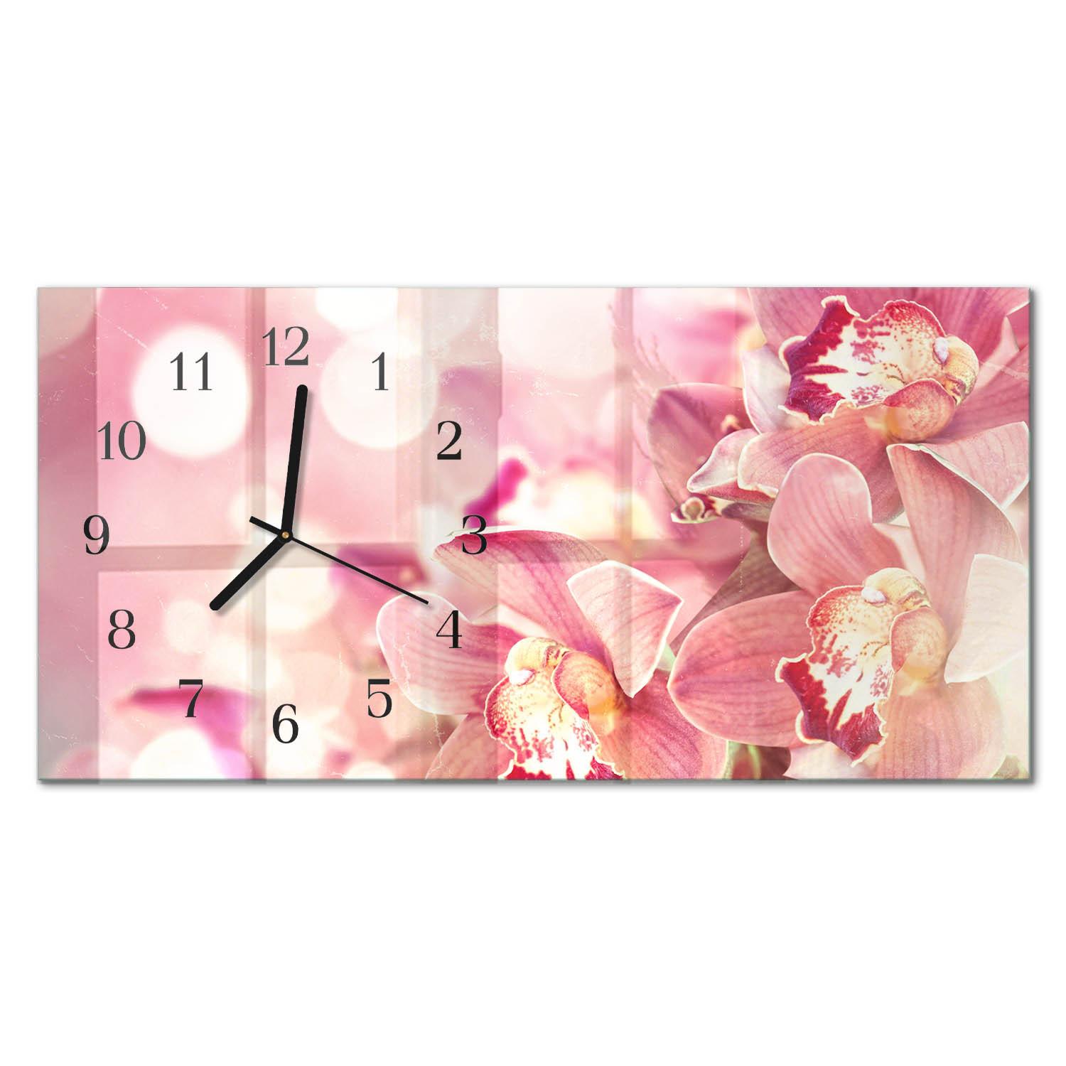 WANDUHR aus Glas 60x30 cm - Orchideen - Pink, Glas (60/30/0.4cm) - TULUP