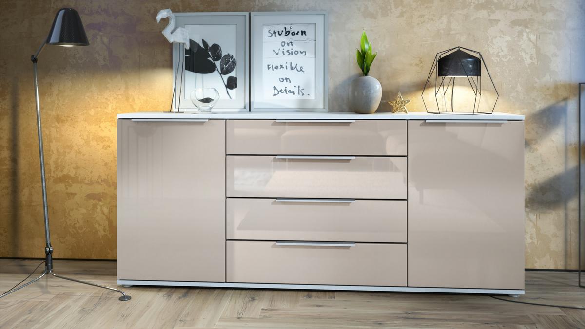 SIDEBOARD Linio Sandgrau Hochglanz - Sandfarben, Holzwerkstoff (166.5/75.5/35cm) - Vladon