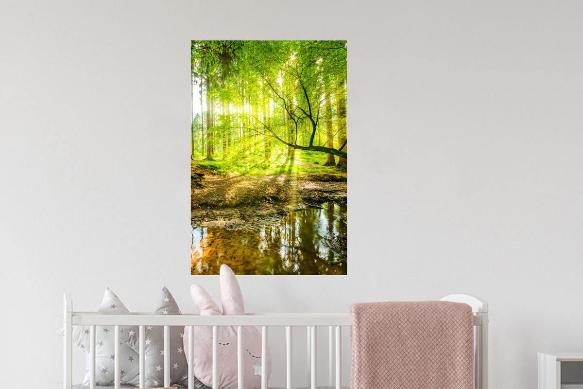 WANDTATTOO Wald - Landschaft - Wasser - Bäume - Sonne - Grün - Natur Wandbild 40x60 cm - Grün, Kunststoff (40/60/0.1cm) - MuchoWow