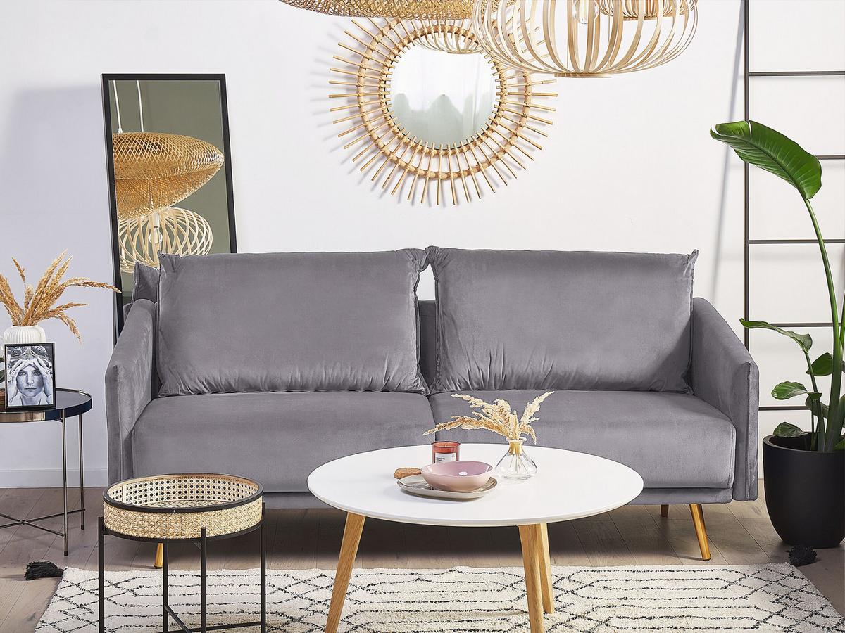 3-SITZER-SOFA Samtstoff Grau Maura - Grau, Textil (185/83/78cm) - Beliani