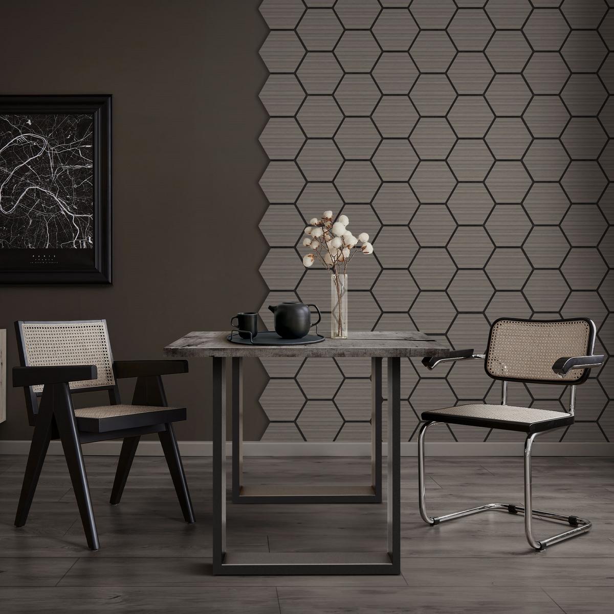 AKUSTIKPANEEL 2er Set Schallschutzplatten Hexagon Grau Holzoptik 66x81x2 cm aus Filz - Grau, Holzwerkstoff (2.1/81.1/66.6cm) - ML-DESIGN