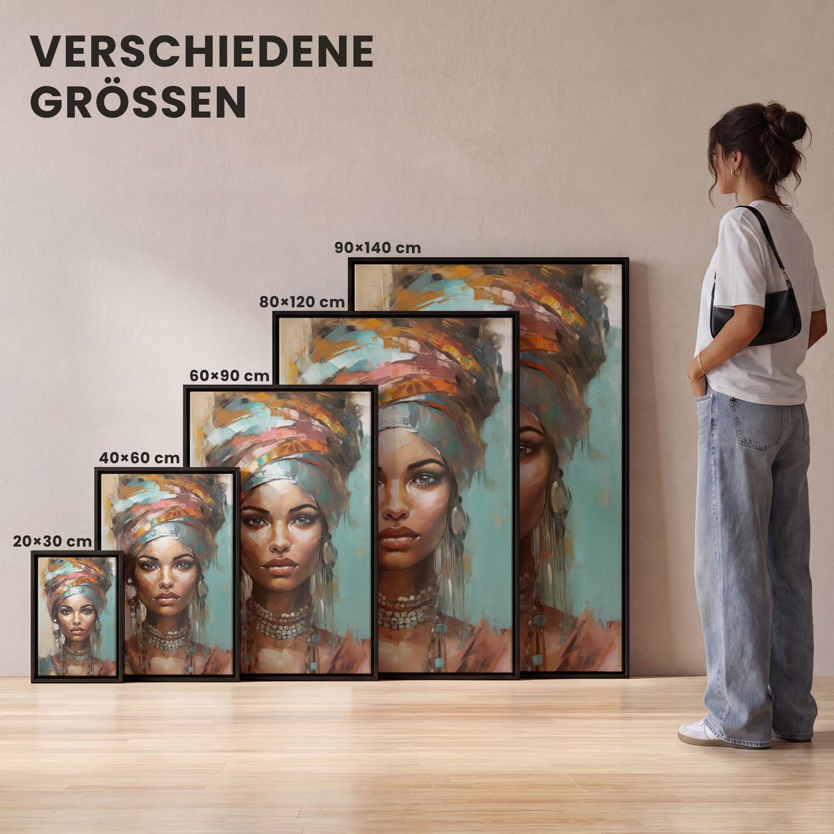 LEINWAND Bilder mit Rahmen - Frau - Kunst - Schmuck - Porträt - 40x60 - Blaugrau, Textil (40/60cm) - MuchoWow