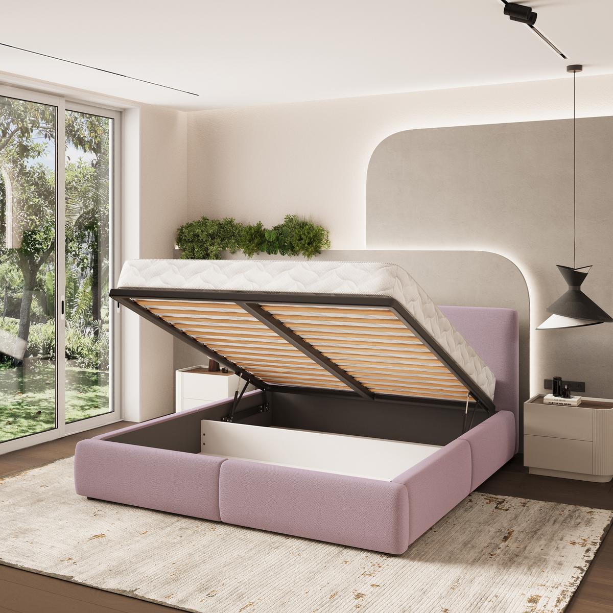 POLSTERBETT FELURO 140x200 cm mit Bettkästen - Rosa - Rosa, Holz (140/200cm) - MASSENO