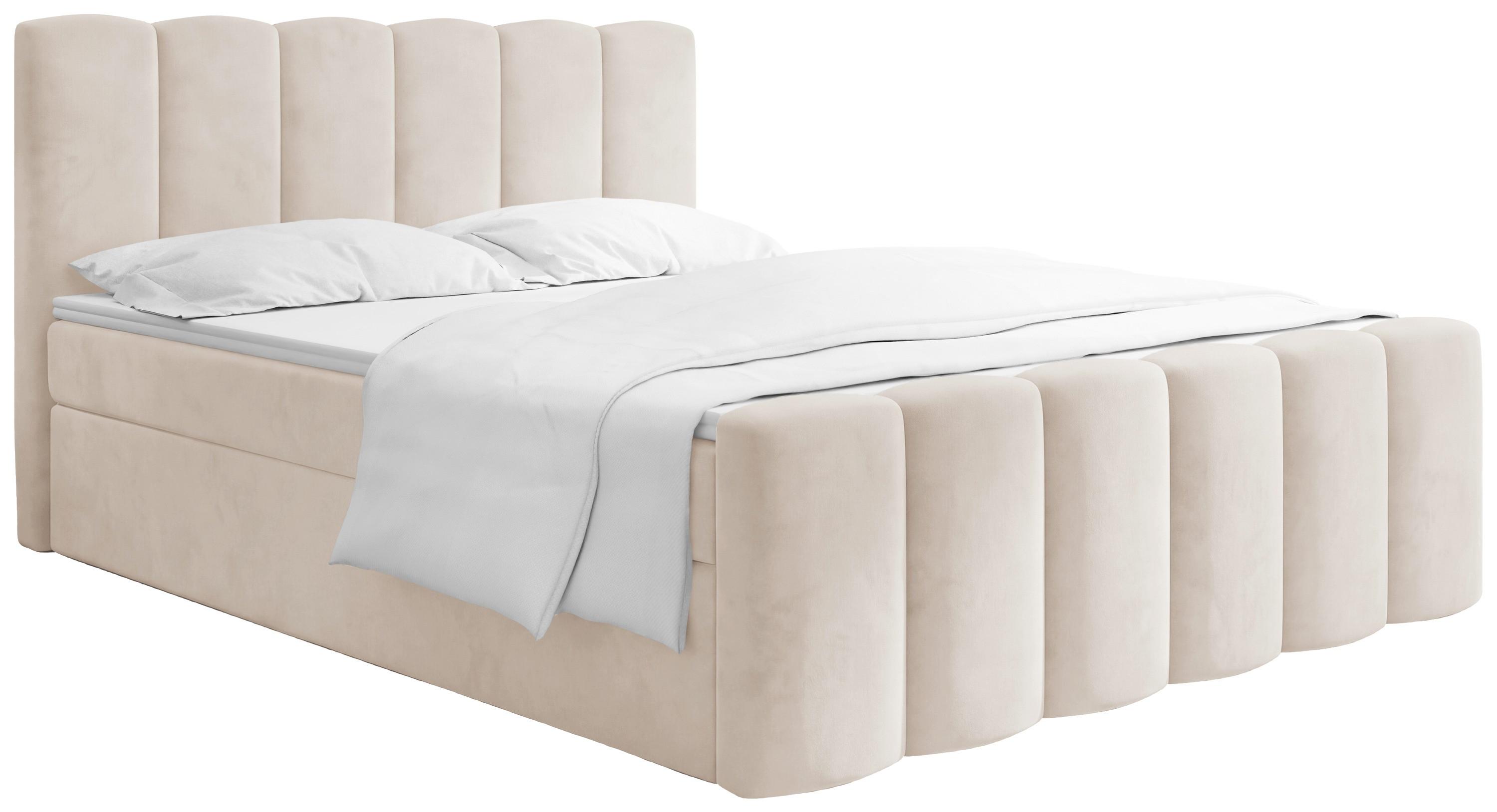 BOXBETT Serenity mit Bettkasten, Samt Beige 160x200 cm – inkl. H4 Taschenfederkern Matratze & Foam Topper - Ecru/Beige, Holz/Holzwerkstoff (160/200cm) - WFL GROUP