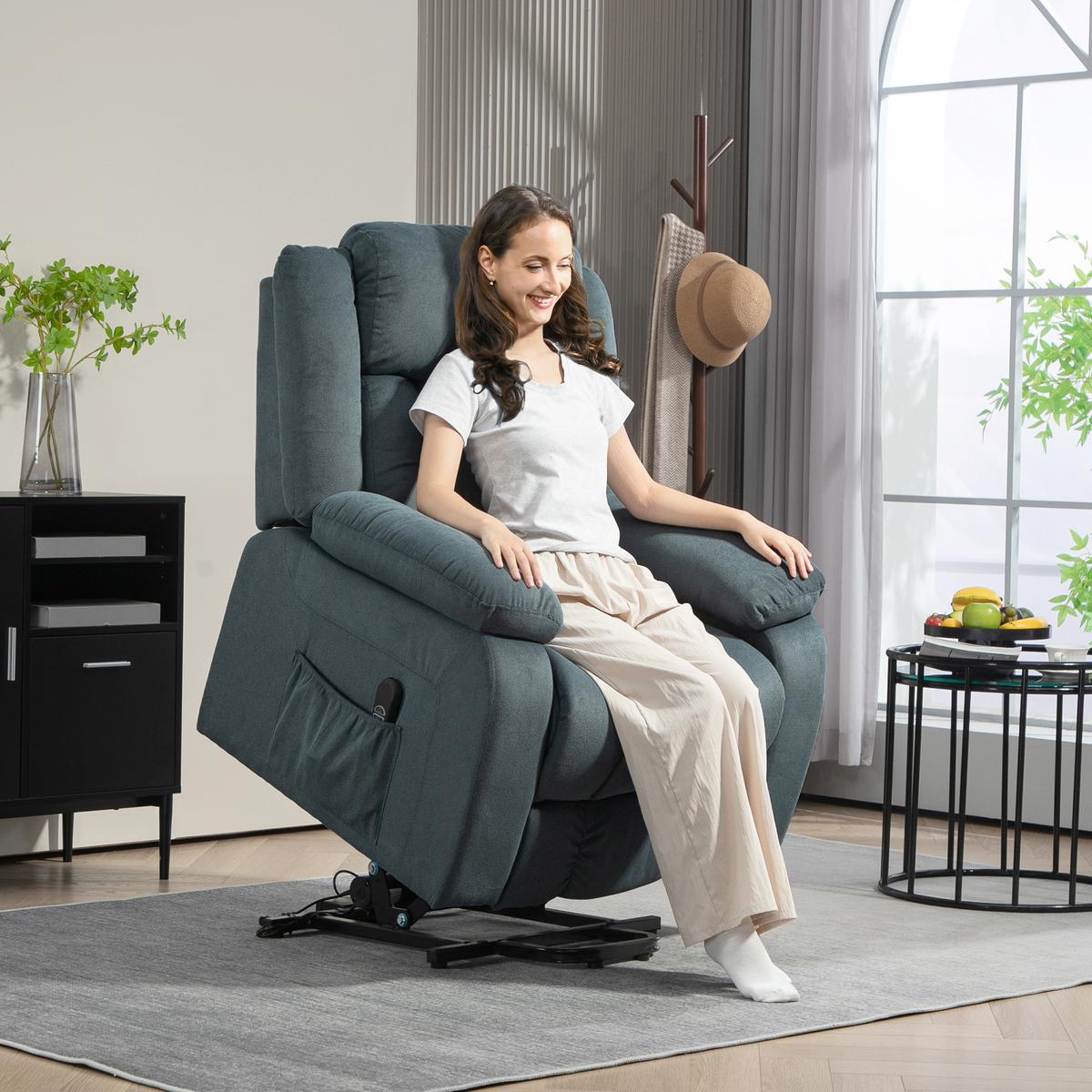 FERNSEHSESSEL mit Aufstehhilfe Elektrisch Liegefunktion Samt - Schwarz/Grau, Textil/Metall (92/105/94cm) - HOMCOM
