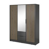 DREHTÜRENSCHRANK NELIANA 155/200/51 cm 3-türig mit Spiegel Graphitfarben - Graphitfarben, Holzwerkstoff (155/200/51cm) - MASSENO