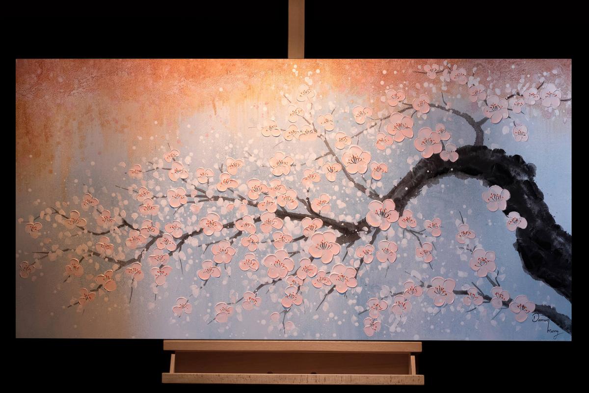 ACRYLBILD HANDGEMALT 120/60 cm - Blau/Pink, Holz/Textil (120/60cm) - KUNSTLOFT